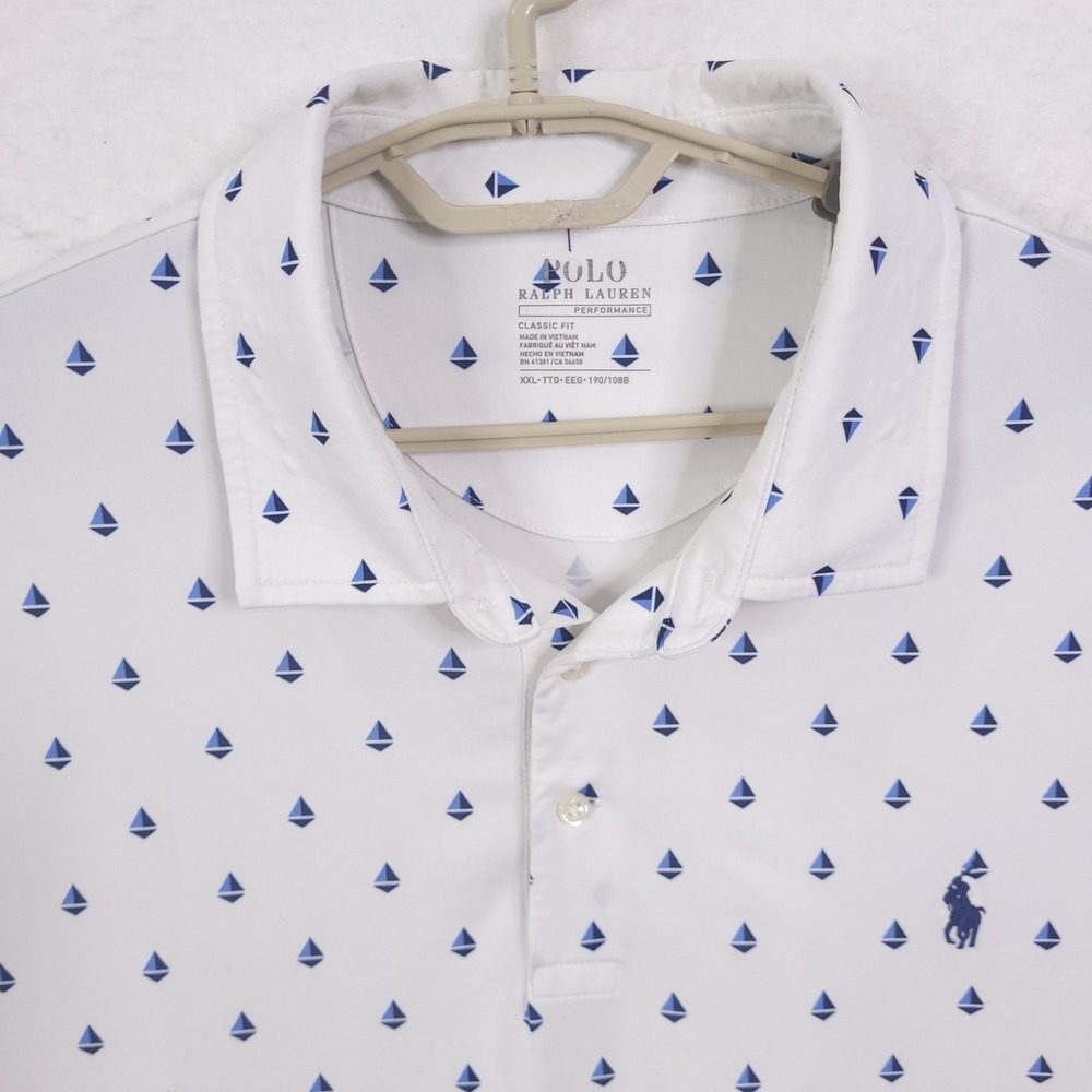Polo Ralph Lauren Golf Polo Shirt  Performance Mens XXL White Blue Sailboat